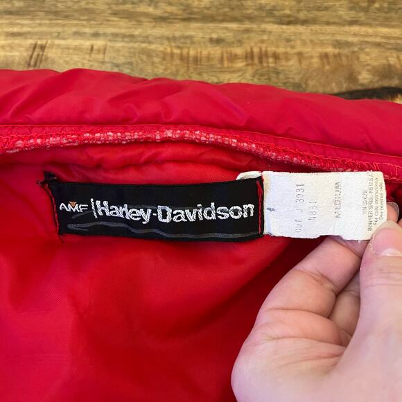 Vintage Harley Davidson AMF Puffer Coat Men M Red Owner Group Patch 70s USA Made - Picture 8 of 16